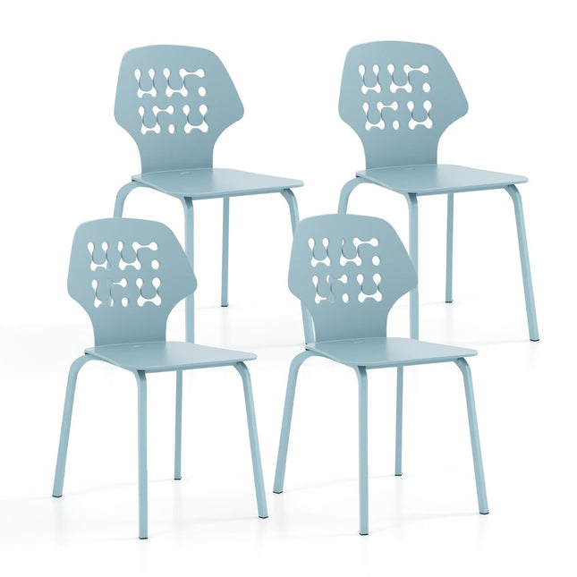 Metall-Esszimmerstuhl 4er-Set, Blau, Ergonomische Rückenlehne