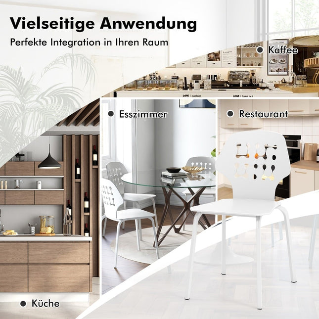 Metall-Esszimmerstuhl 4er-Set, Weiß, ergonomische Rückenlehne