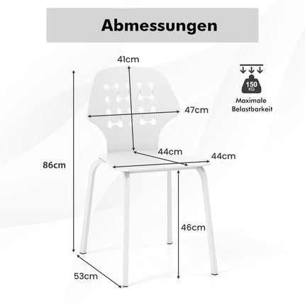 Metall-Esszimmerstuhl 4er-Set, Weiß, ergonomische Rückenlehne