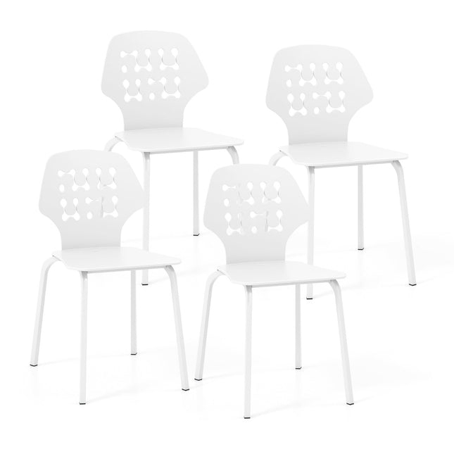Metall-Esszimmerstuhl 4er-Set, Weiß, ergonomische Rückenlehne