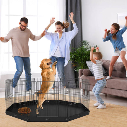 Metal Dog Playpen, 8-Panel Foldable, 24 in With Mat