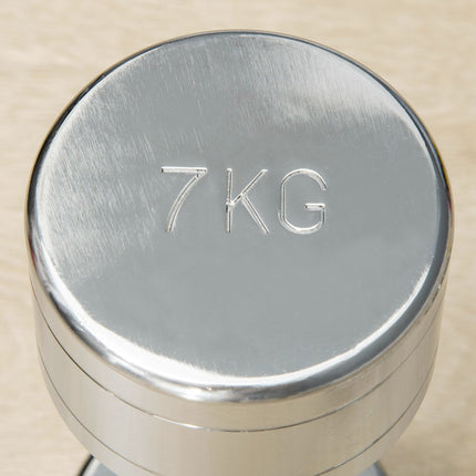 Lot de 2 haltères en métal (2 x 7 kg) avec poignée moletée, forme compacte, antidérapantes, argentées, 24 x 9 x 9 cm