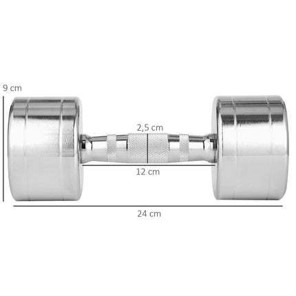 Lot de 2 haltères en métal (2 x 7 kg) avec poignée moletée, forme compacte, antidérapantes, argentées, 24 x 9 x 9 cm