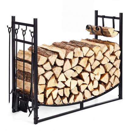 Metal Firewood Rack with Tool Set, Black, 85 x 33 x 77 cm