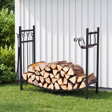 Metal Firewood Rack with Tool Set, Black, 85 x 33 x 77 cm