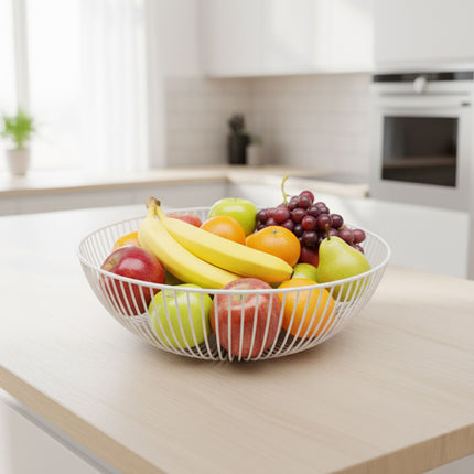 Metal Fruit Bowl, Lattice Design, Semi-Spherical Shape