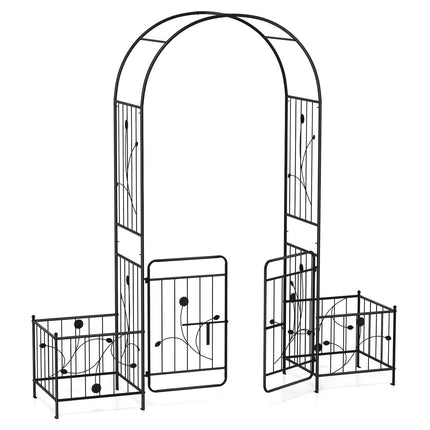 Metal Garden Arbor Trellis, 87-Inch, Lockable Gate, Planters
