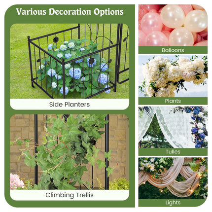 Metal Garden Arbor Trellis, 87-Inch, Lockable Gate, Planters