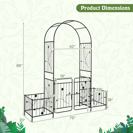 Metal Garden Arbor Trellis, 87-Inch, Lockable Gate, Planters