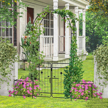 Metal Garden Arbor Trellis, 87-Inch, Lockable Gate, Planters