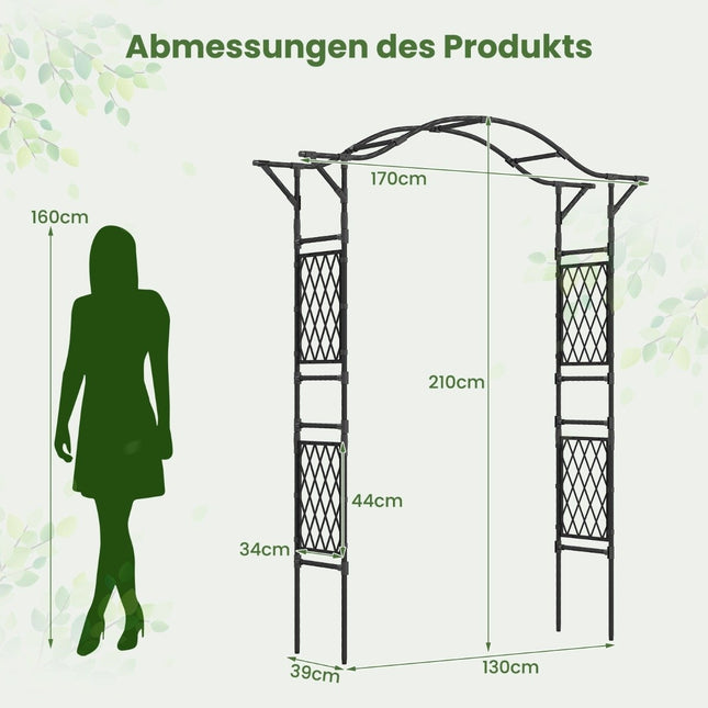 Metall-Gartenbogen für Kletterpflanzen, 170x39x210 cm, Schwarz