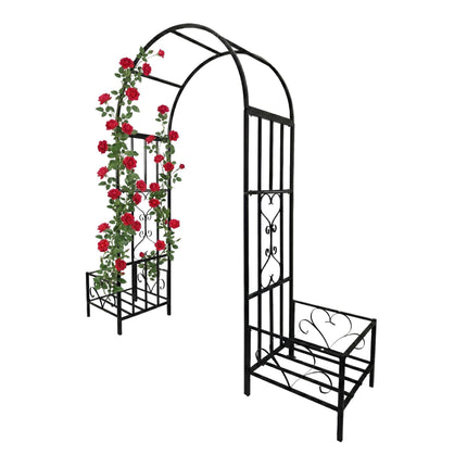 Metall-Gartenbogen mit Pflanzkästen und Herzmotiven