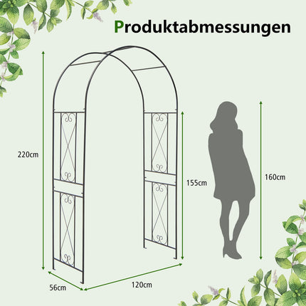 Metal Garden Arch with Stakes for Climbing Plants, Black