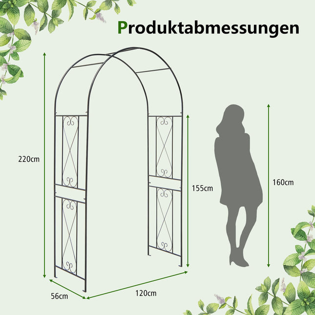 Metall-Gartenbogen mit Erdspießen für Kletterpflanzen, Schwarz