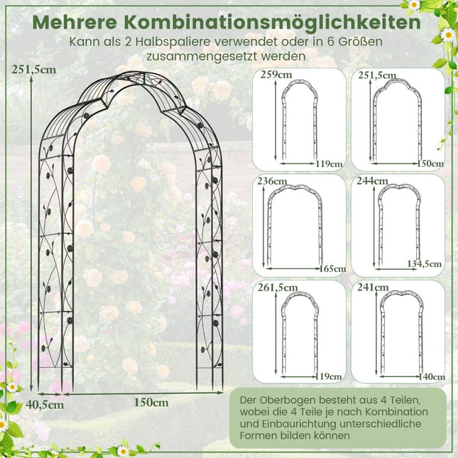Metall-Gartenbogen mit zwei Halbbögen, 150 x 39 x 250 cm