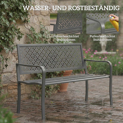 Metall-Gartenbank, Dunkelgrau, Rostbeständig, 2-Sitzer