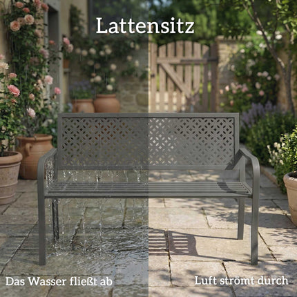 Metall-Gartenbank, Dunkelgrau, Rostbeständig, 2-Sitzer