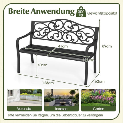 Metal Garden Bench for 2–3 with Floral Backrest