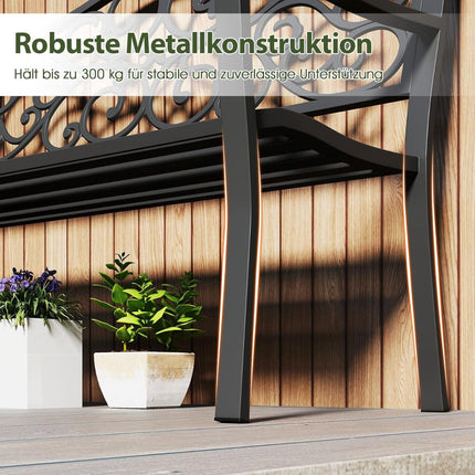 Metal Garden Bench for 2–3 with Floral Backrest