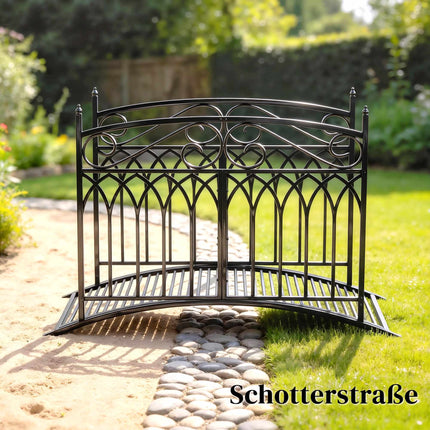 Metall-Gartenbrücke mit Sicherheitsgeländern, 135,5 cm, Schwarz