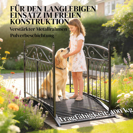 Metall-Gartenbrücke mit Sicherheitsgeländern, 135,5 cm, Schwarz