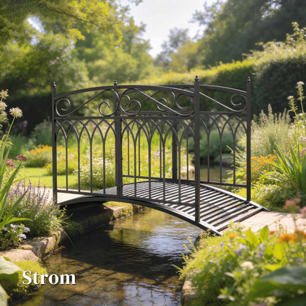 Metall-Gartenbrücke mit Sicherheitsgeländern, 135,5 cm, Schwarz
