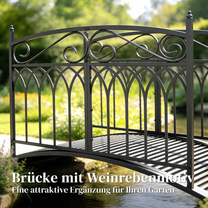 Metall-Gartenbrücke mit Sicherheitsgeländern, 135,5 cm, Schwarz