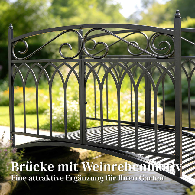 Metall-Gartenbrücke mit Sicherheitsgeländern, 135,5 cm, Schwarz