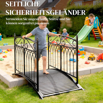 Metall-Gartenbrücke mit Sicherheitsgeländern, 135,5 cm, Schwarz
