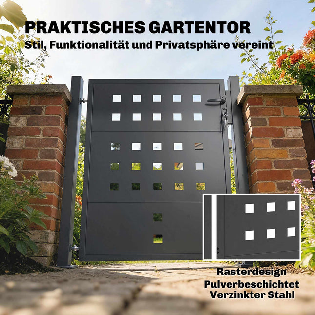 Metall-Gartentor, verzinkter Stahl, Schloss & Schlüssel, 105x130 cm
