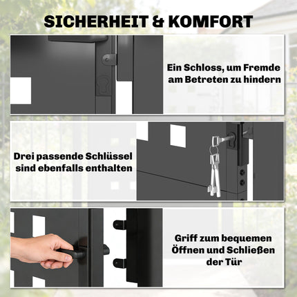 Metall-Gartentor, verzinkter Stahl, Schloss & Schlüssel, 105x130 cm