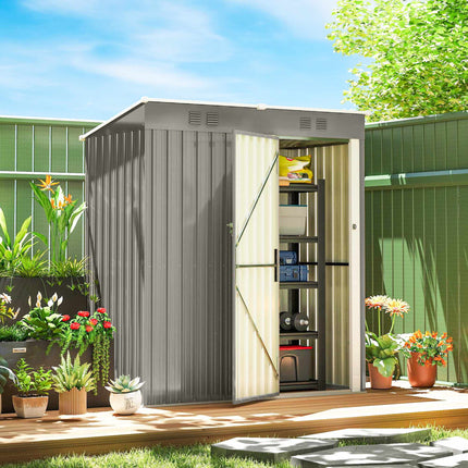 Metal Garden Shed 1.37 m² Lockable with Vents and Pent Roof, 163 x 90 x 179 cm