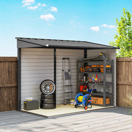 Metal Garden Shed 3.5 m² with Lockable Double Door, Lean-To Roof, 143x270x202 cm