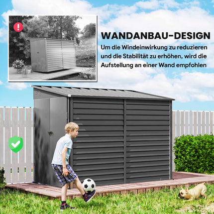 Metal Garden Shed 3.5 m² with Lockable Double Door, Lean-To Roof, 143x270x202 cm