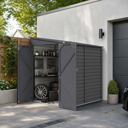 Metal Garden Shed 3.5 m² with Lockable Double Door, Lean-To Roof, 143x270x202 cm