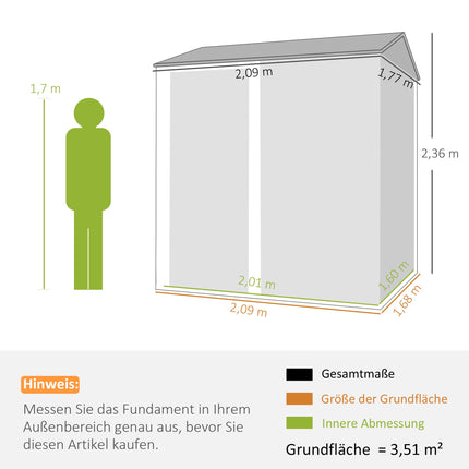 Metall-Gartenhaus, verzinkter Stahl, belüftetes Dach