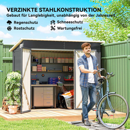 Metal Garden Shed with Double Doors, Lockable, Steel