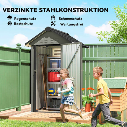 Kovový zahradní domek s ventilací, zámkem, rukavicemi, 1.17 m²