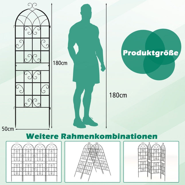 Metall-Gartenspalier-Set, 2er-Pack, 180x50 cm, schwarz