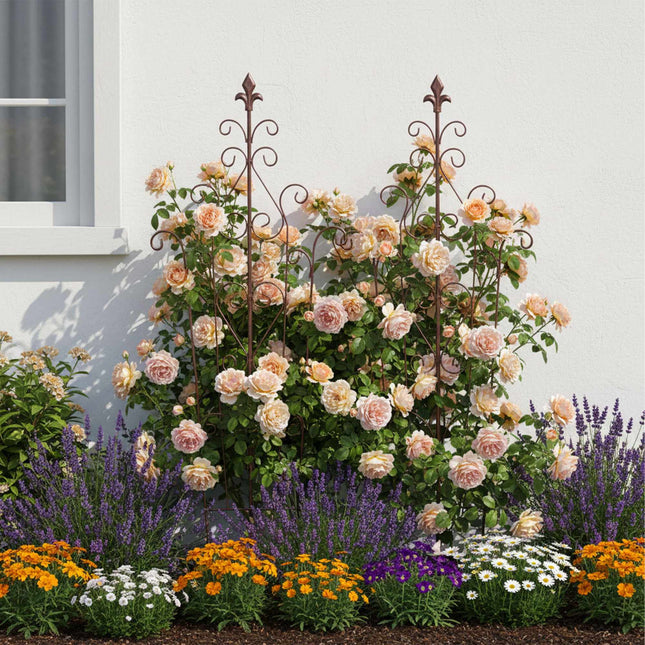 Gartenspalier aus Metall, Vintage-Fleur-de-Lis-Spitzen
