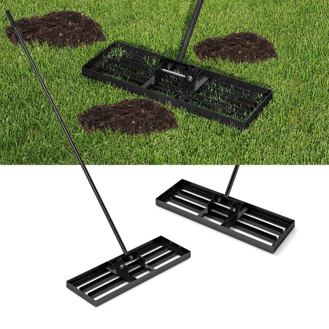 Metal Lawn Leveling Rake with Ergonomic Handle, 75x25 cm