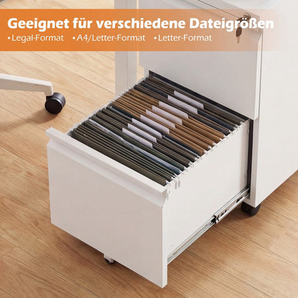 Metal Lockable Mobile File Cabinet with 2 Drawers, White