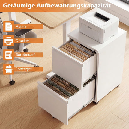 Metal Lockable Mobile File Cabinet with 2 Drawers, White