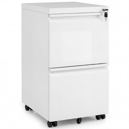 Metal Lockable Mobile File Cabinet with 2 Drawers, White
