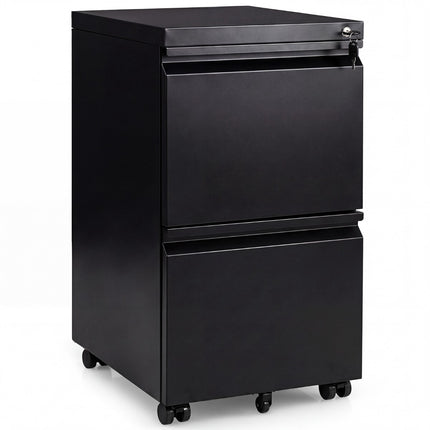 Metal Mobile File Cabinet with Lock, 2 Drawers, Black