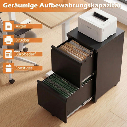 Metal Mobile File Cabinet with Lock, 2 Drawers, Black