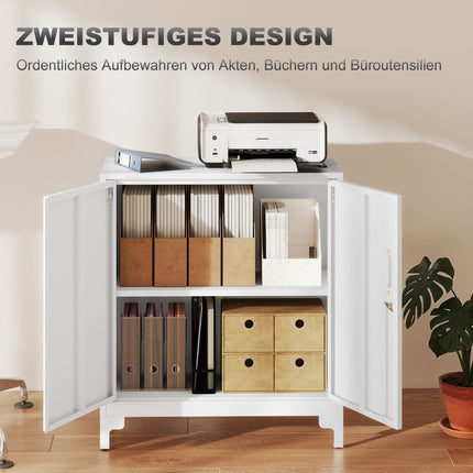 Metal Office Cabinet, Lockable Doors, 2-Tier, White