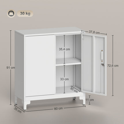 Metal Office Cabinet, Lockable Doors, 2-Tier, White