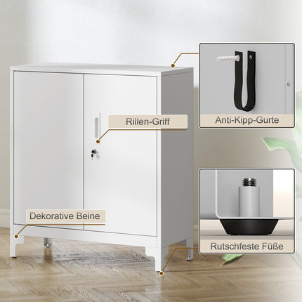 Metal Office Cabinet, Lockable Doors, 2-Tier, White
