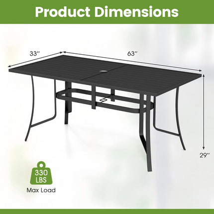 Metall-Esstisch für die Terrasse, 160 x 84 cm, für 6 Personen, mit Schirmloch